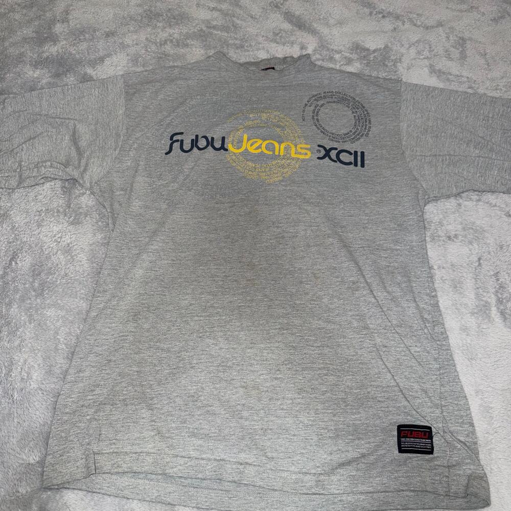 Fubu Jeans XCII Vintage 90s Spell Out Graphic T-Shirt Men’s XL Gray